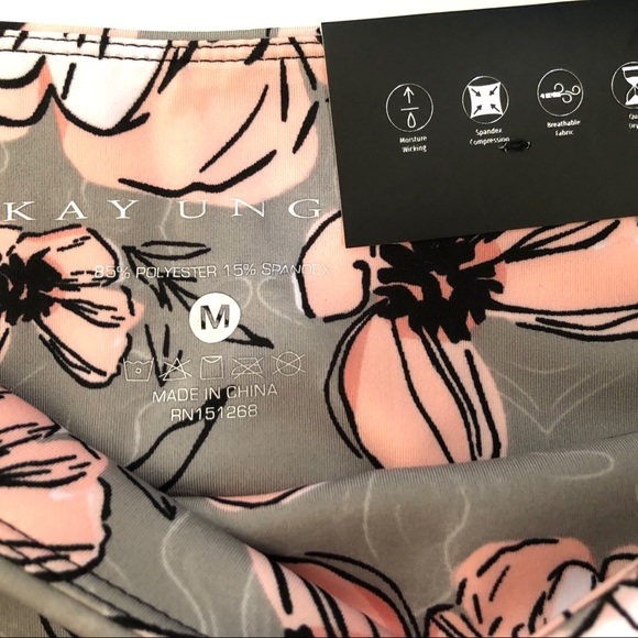 KAY UNGER Pink & Gray Floral Athletic Leggings 7/8 Length, Pockets & Ankle Mesh - Picture 16 of 16